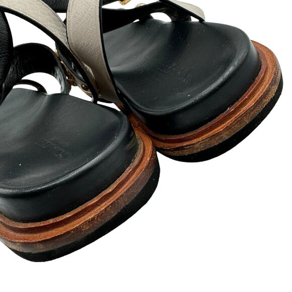 Coach Dannie Ankle Strap Sandals 8B Flats Open Toe Black White Gold Studs - Picture 9 of 15